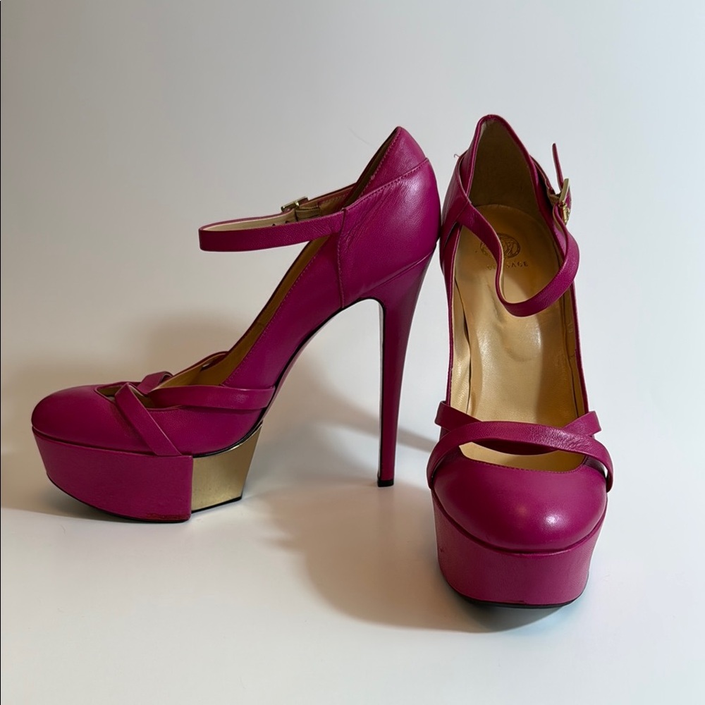 Versce Pink Platform Heels with Ankle Strap Size 40